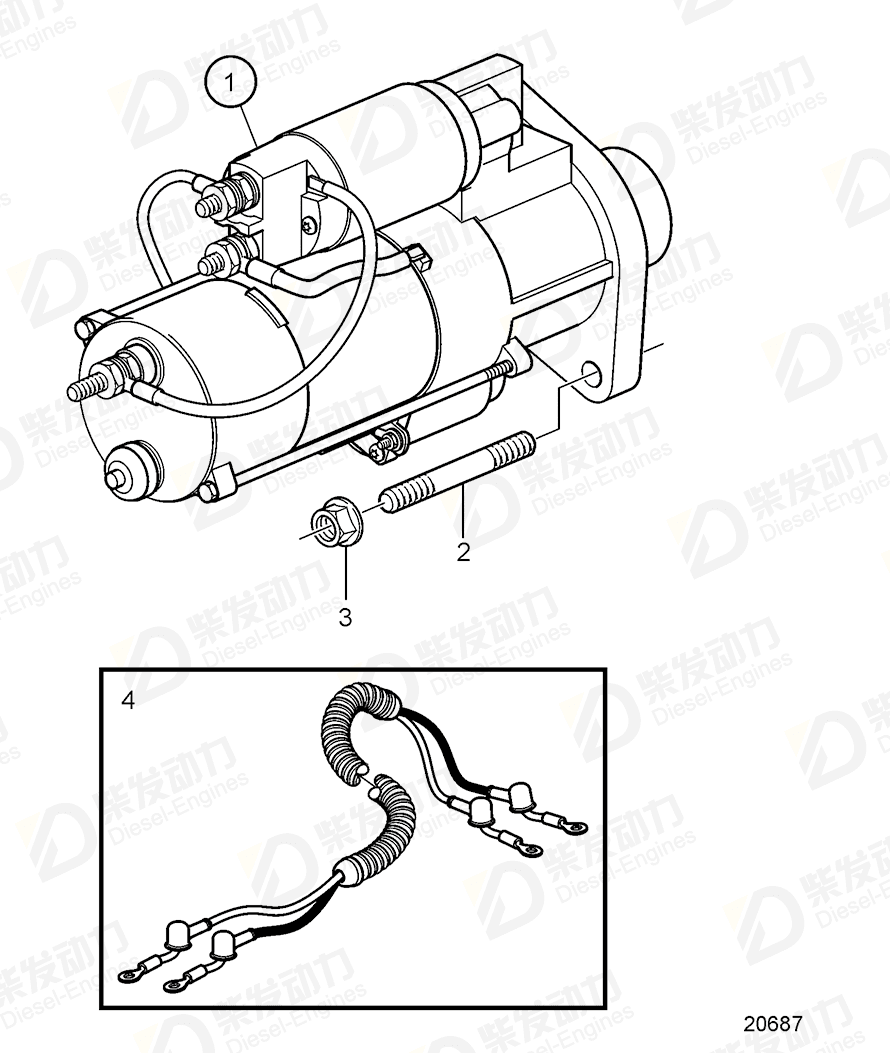 VOLVO Starter motor, exch 3803847 Drawing